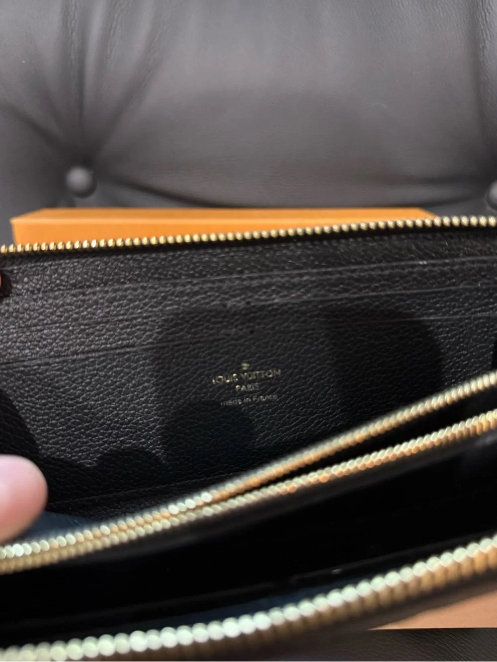 Louis Vuitton Clémence Black Monogram Zip Wallet in Embossed Leather With Box